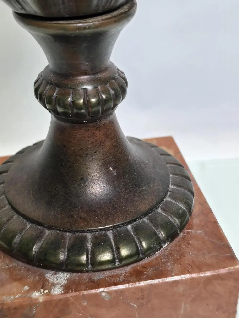 Grand Tour Style Bronze Figural Ewer Lamp Red Marble Base Heavy 29